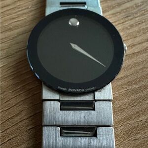 Women’s Vintage Movado Museum Black Dial Silver Stainless Watch circa 2001